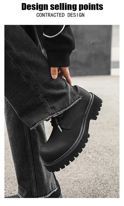 Thick Sole Casual Genuine Leather Dress Shoes Men Platform Height Increase Japan Harajuku Korean Streetwear Fashion Shoes White