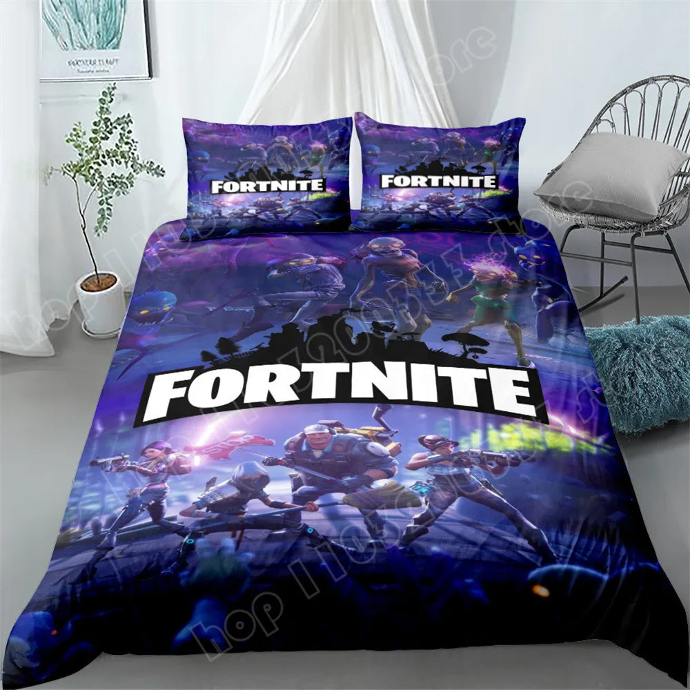 Juego de cama Fortnite de 3 piezas, ropa de cama para dormitorio con estampado 3D, diseño de videojuego y dibujos animados, funda nórdica y funda de almohada decorativas, regalo de cumpleaños