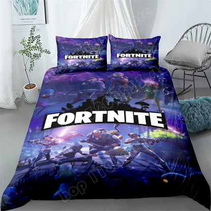Juego de cama Fortnite de 3 piezas, ropa de cama para dormitorio con estampado 3D, diseño de videojuego y dibujos animados, funda nórdica y funda de almohada decorativas, regalo de cumpleaños