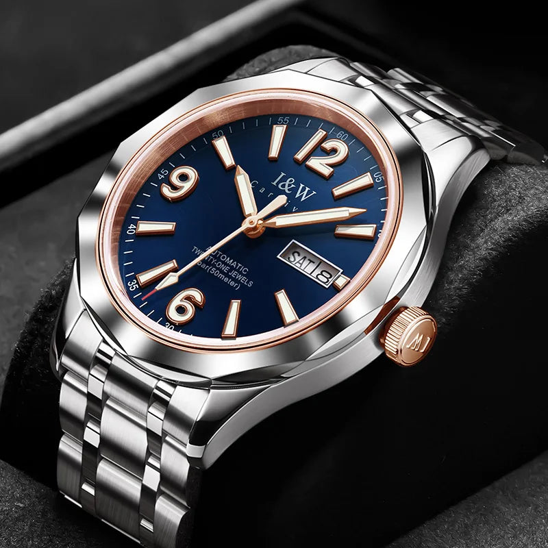 Relógio mecânico de luxo para homem Reloj CARNIVAL em tungsténio, movimento automático MIYOTA 8205, à prova de água.