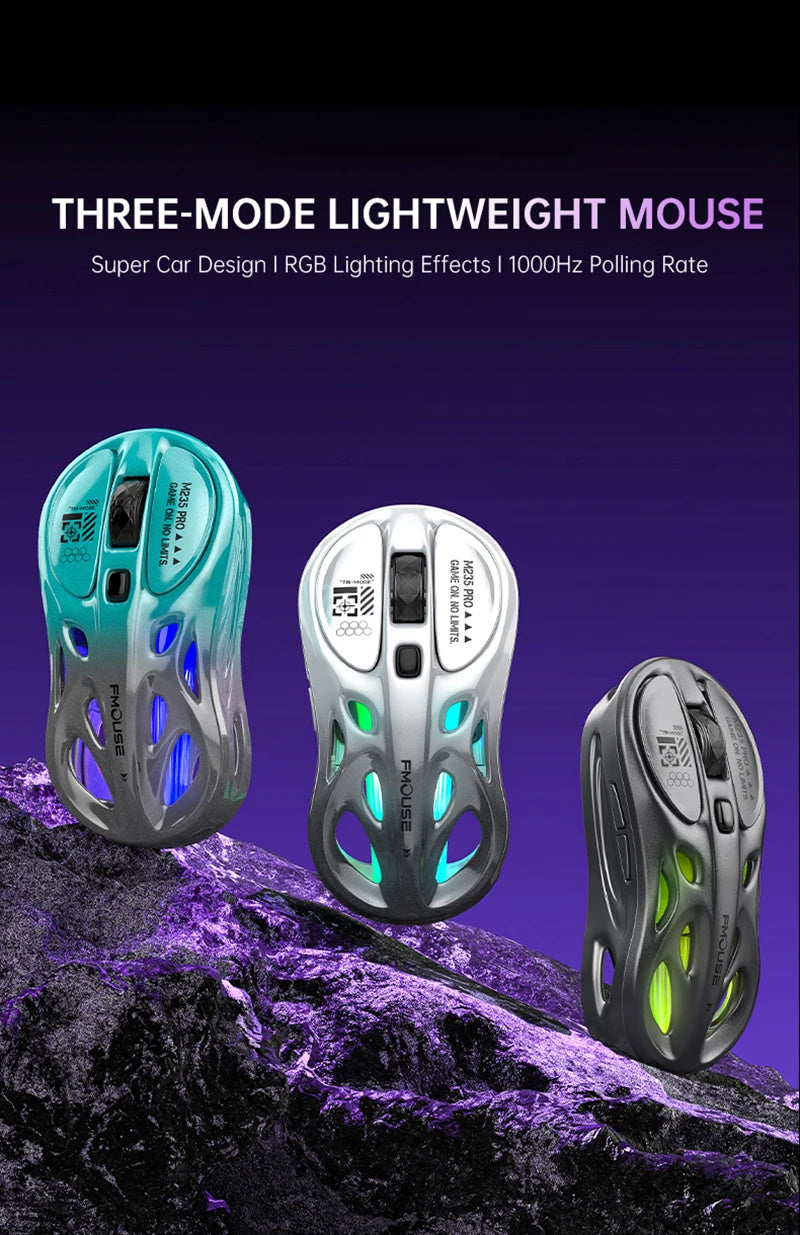 Tri-Mode RGB Gaming Mouse Wireless 2.4G Bluetooth Wired Lightweight Gaming Mouse with Chroma RGB Lighting, 4800 DPI Rechargeable Gaming Mouse for PC & Laptop