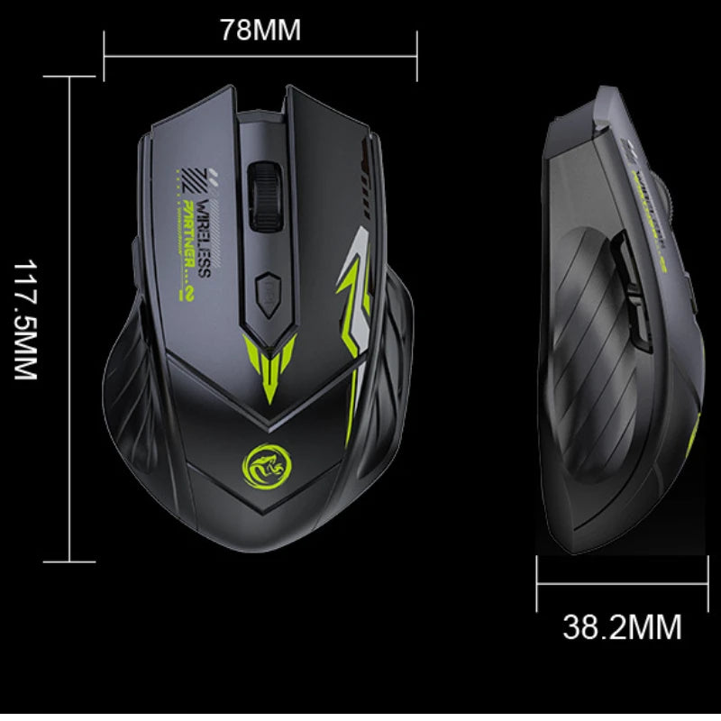 Ratón gaming inalámbrico 2.4G USB silencioso de doble modo Bluetooth recargable 1600DPI para ordenador, PC y portátil