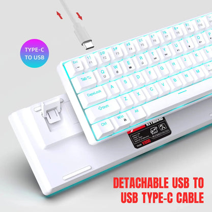Tastiera meccanica gaming 60% USB con tasti bianchi, mini tastiera gamer ergonomica per computer, retroilluminata, tastiera PC per musica