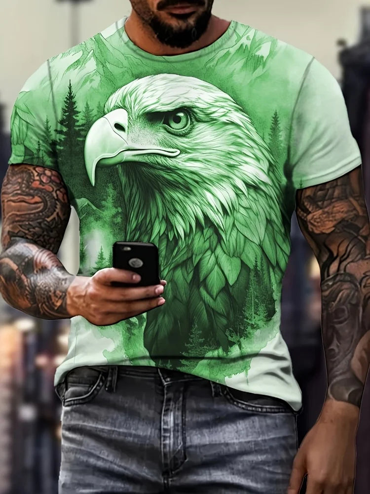 Camiseta patriótica para hombre con estampado 3D de águila, cuello redondo, manga corta y estilo casual, ideal para moda de verano y actividades al aire libre