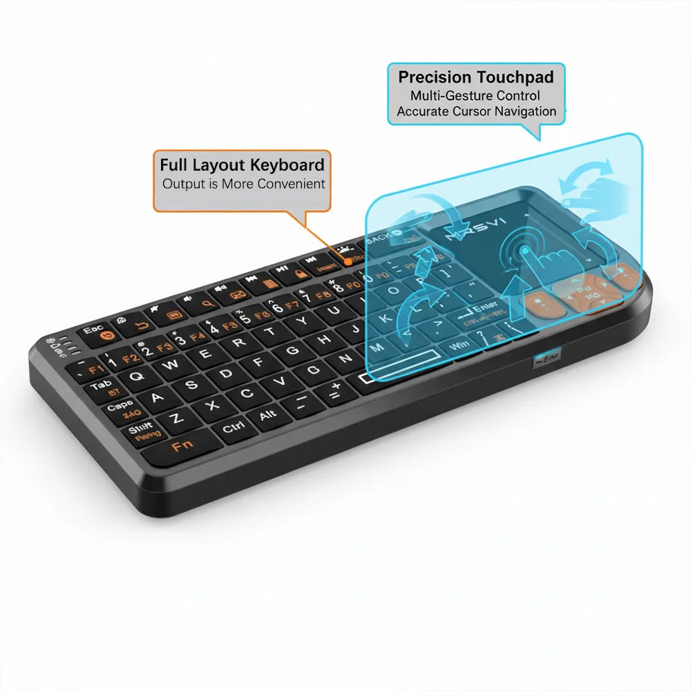 MRSVI Mini Keyboard A8 PLUS, teclado inalámbrico retroiluminado 2.4GHz y Bluetooth5.0 con panel táctil para Android TV Box, Mac, portátil, Windows