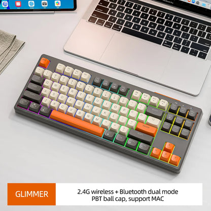 Teclado M87 inalámbrico Bluetooth de doble modo, sensación mecánica, gaming y oficina, silencioso, teclas esféricas PBT, luz arcoíris