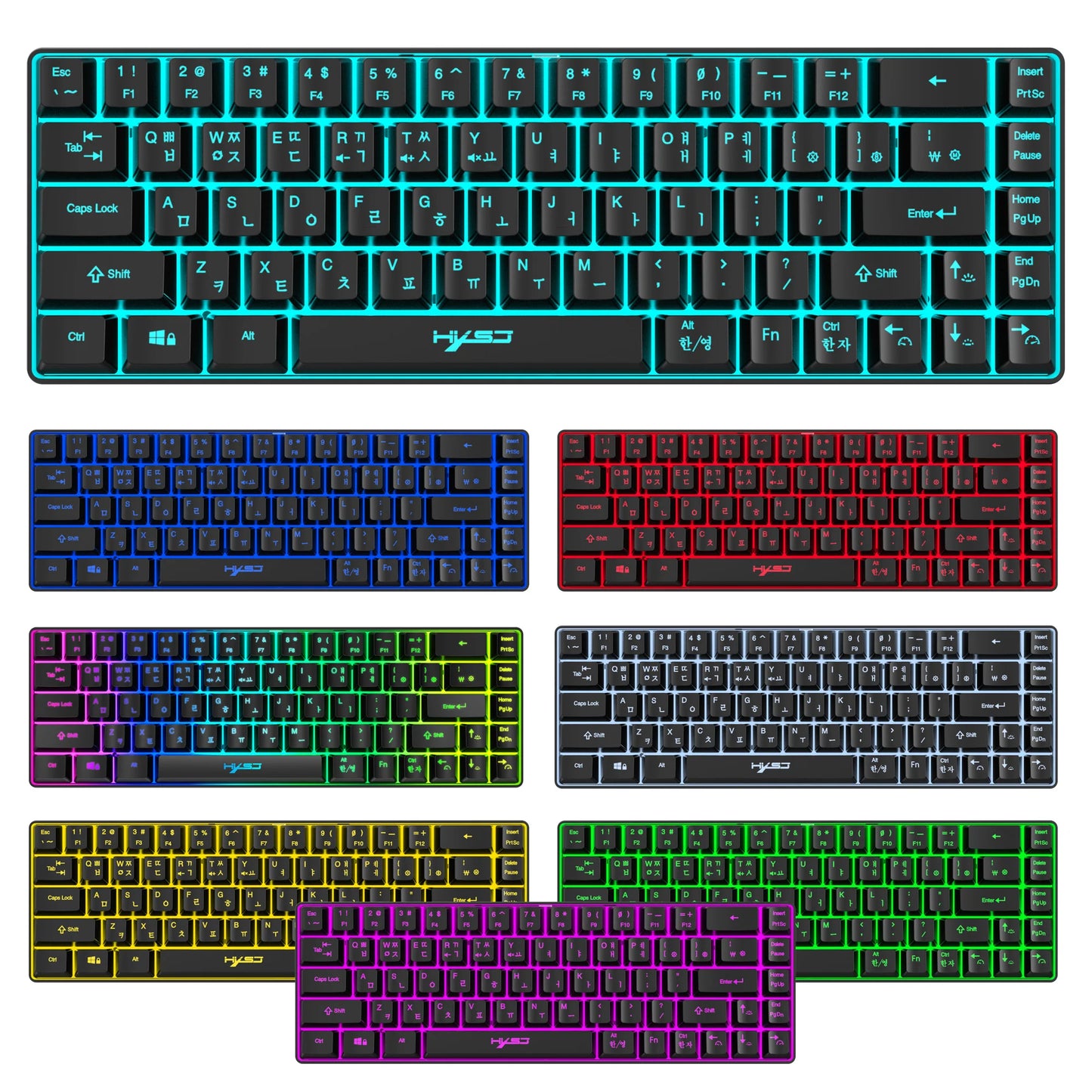 Teclado gaming coreano portátil HXSJ V200 de 68 teclas, 65%, com retroiluminação RGB, com fios, de membrana, para escritório, PC de secretária e computadores portáteis