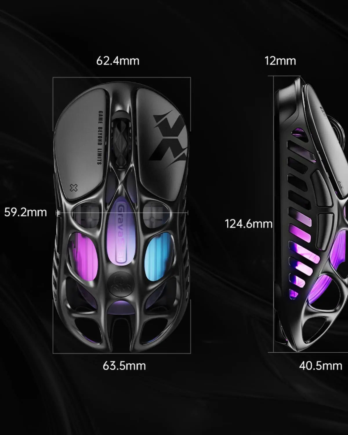 GravaStar Mercury X Wireless Gaming Mouse with PAW 3950 Sensor, 32,000 DPI, 1000Hz Polling Rate, 49g Ultra-Light Magnesium Gaming Mouse