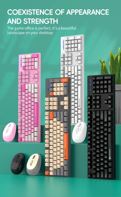 Set tastiera e mouse wireless NexusClick per gaming e ufficio, risparmio energetico intelligente, formato completo 104 tasti, 1600DPI regolabili, USB per laptop e PC