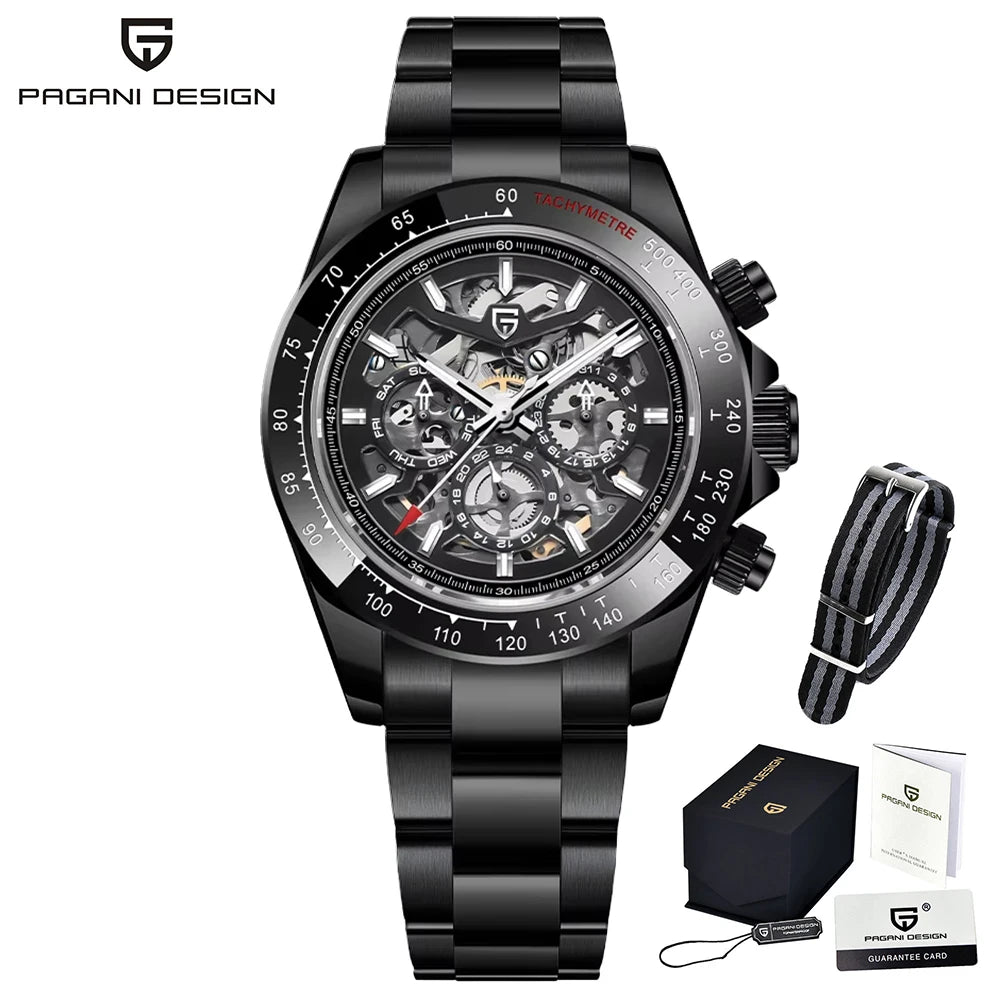 Reloj mecánico automático PAGANI DESIGN para hombre, de acero inoxidable, resistente al agua 10Bar, deportivo, de lujo casual para hombre