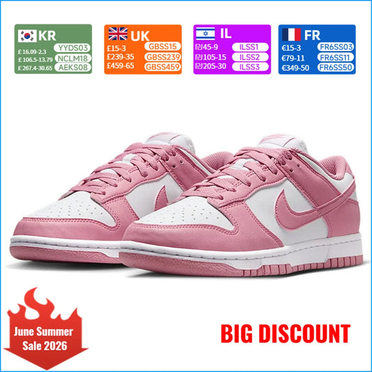 Scarpe da donna NIKE Dunk Low Retro rosa e bianche, sneakers casual retrò a tomaia bassa, scarpe sportive resistenti, scarpe da skate DD1873-112