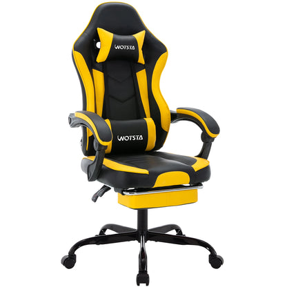 Silla gaming WOTSTA con reposapiés, silla para gamers ergonómica con cojín lumbar, reposacabezas y altura ajustable para ordenador
