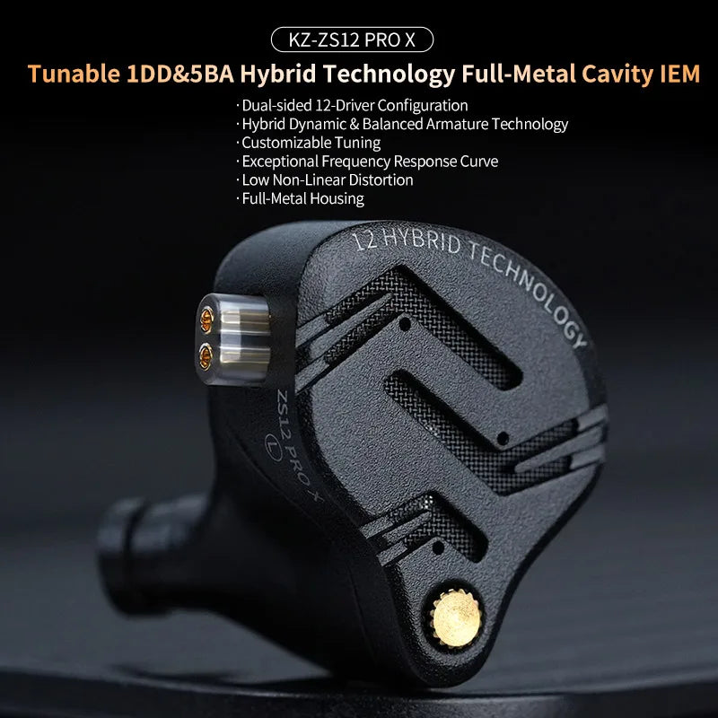 Auricolari IEM KZ ZS12 PRO X con tecnologia ibrida dinamica e armatura bilanciata, upgrade HiFi bassi, cuffie in-ear con cavo tuning