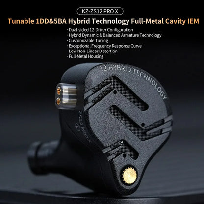 Auricolari IEM KZ ZS12 PRO X con tecnologia ibrida dinamica e armatura bilanciata, upgrade HiFi bassi, cuffie in-ear con cavo tuning