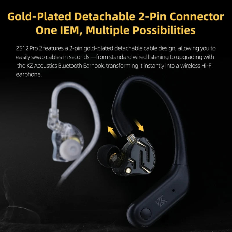 KZ ZS12 PRO 2 Hybrid-IEM-Kopfhörer – HiFi-Bass kabelgebundene Gaming-Ohrhörer mit superlinearen Treibern
