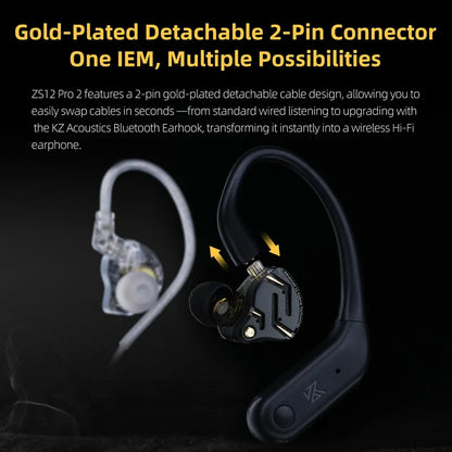 KZ ZS12 PRO 2 Hybrid-IEM-Kopfhörer – HiFi-Bass kabelgebundene Gaming-Ohrhörer mit superlinearen Treibern