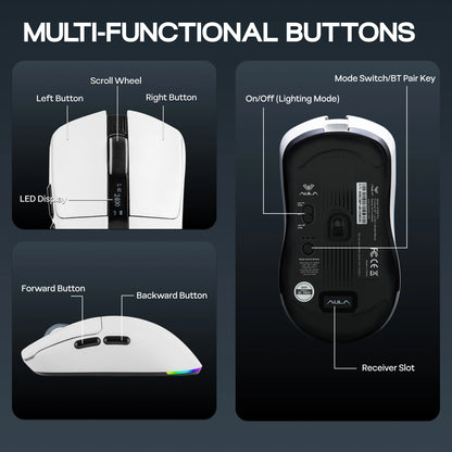 Ratón gaming AULA SC590 PRO con cable/Bluetooth/inalámbrico 2.4GHz, 20000 DPI y sensor PAW3311 con tasa de sondeo de 1000 para Win/Mac/gaming