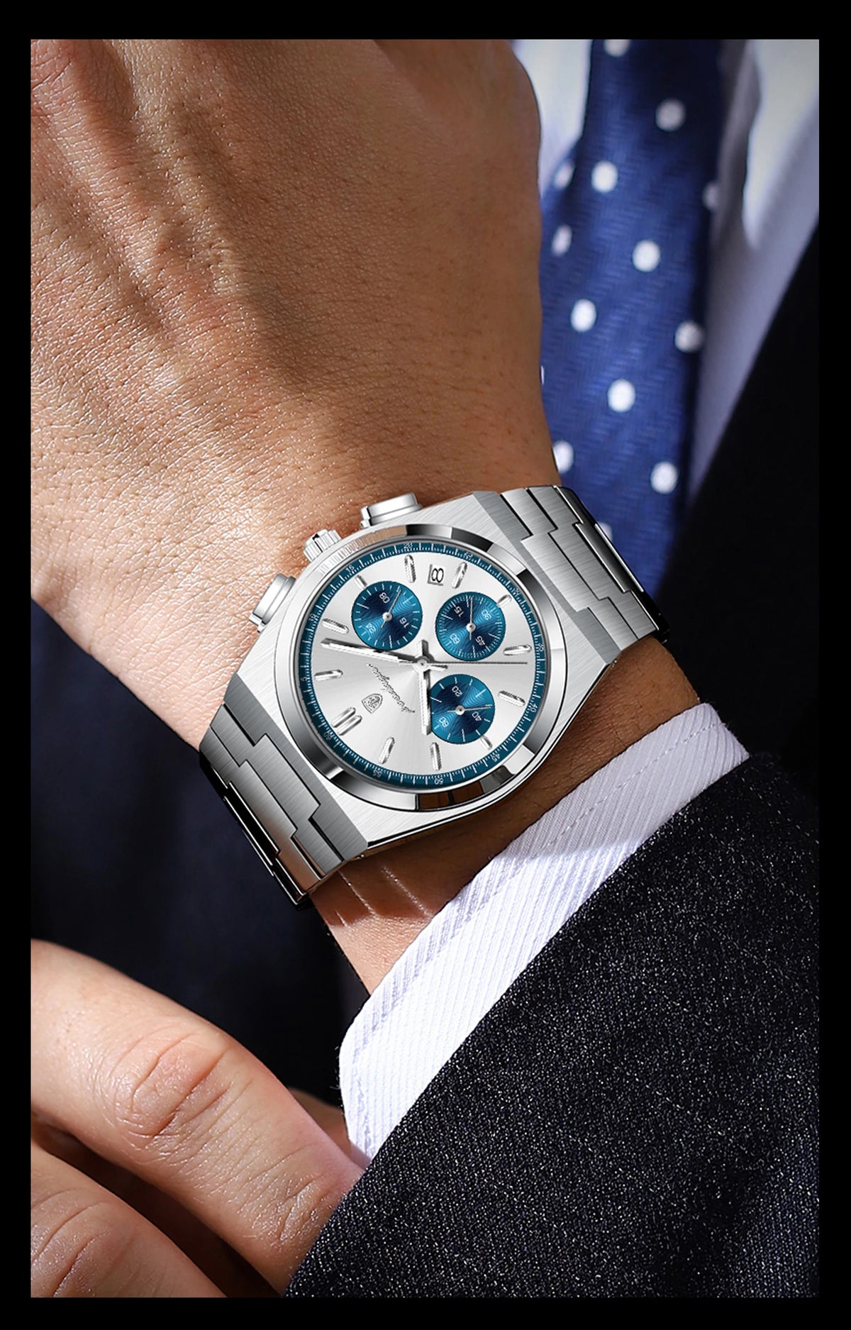 Reloj para hombre POEDAGAR: cronógrafo de lujo de acero inoxidable, con fecha, resistente al agua y luminiscente; reloj de pulsera deportivo de cuarzo