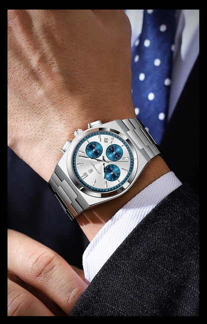 Reloj para hombre POEDAGAR: cronógrafo de lujo de acero inoxidable, con fecha, resistente al agua y luminiscente; reloj de pulsera deportivo de cuarzo