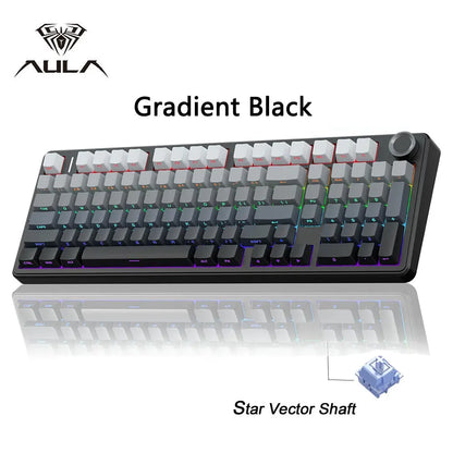 AULA F99 Pro Tastiera meccanica da gaming e-sport, tre modalità, RGB, hot-swappable, 96%, PBT, tastiera wireless personalizzata con manopola multimediale