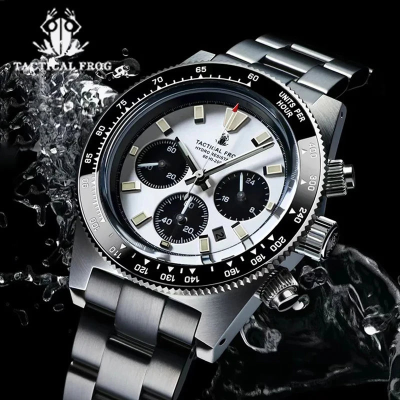 Orologio cronografo da uomo Tactical Frog 41mm, movimento al quarzo solare VS75, impermeabile, zaffiro, verde, luminoso C3, orologio da polso al quarzo