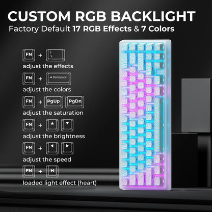 Teclado mecánico inalámbrico XVX M67 JadeStone con teclas IMD-Tech, trimodo, diseño topográfico blanco gamer y estructura gasket