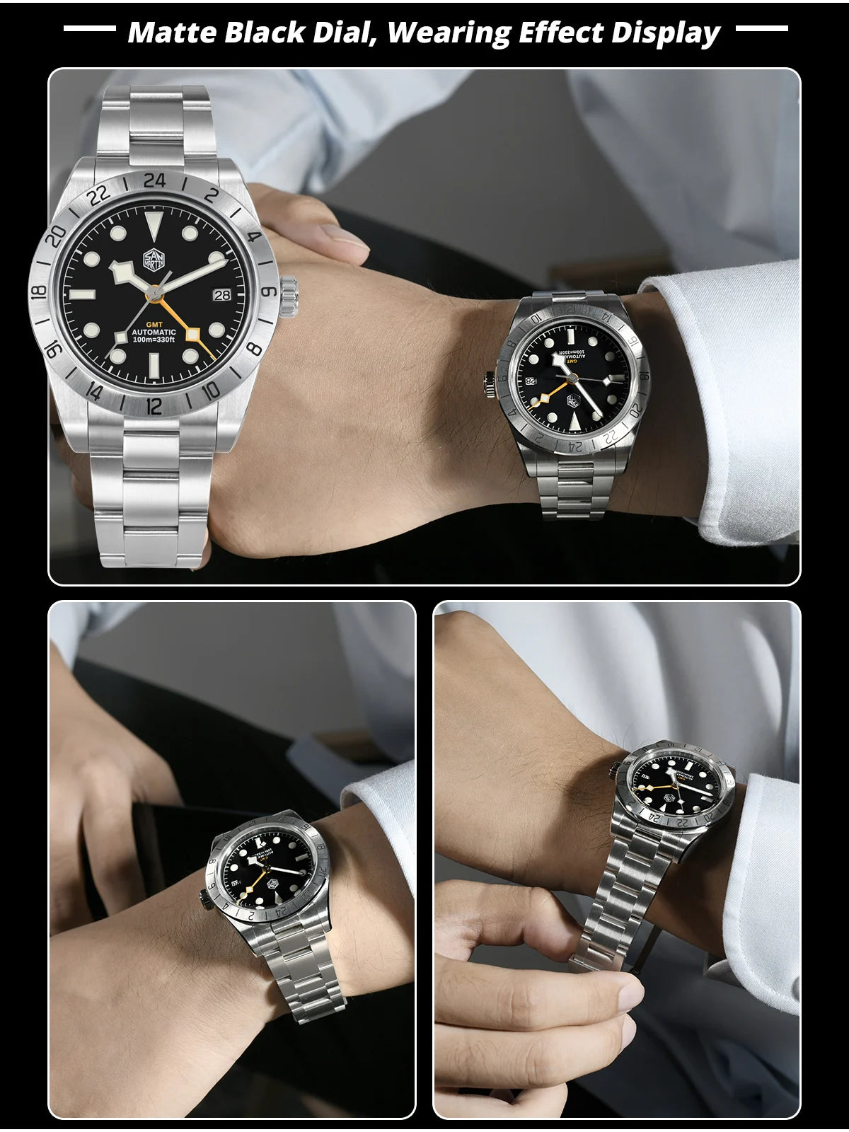 San Martin Nuevo reloj mecánico automático NH34 BB GMT de 39mm, reloj deportivo de zafiro, luminoso, impermeable 100m para hombre, Relogio SN0054