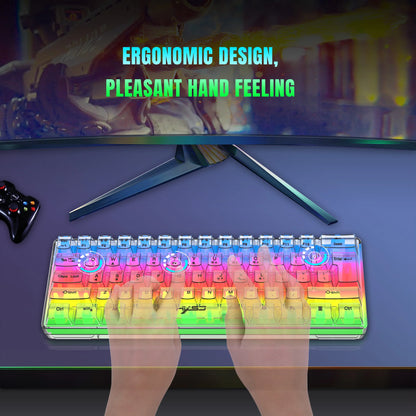 Teclado gaming transparente con cable HXSJ 60%, retroiluminación RGB, ultracompacto, resistente al agua, teclado compacto pequeño de 61 teclas para PC/Mac
