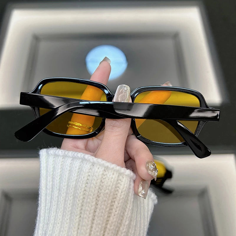 Vintage Square Sunglasses Women Fashion Small Frame Yellow Black Sun Glasses Male Female Retro Rivet Morror Oculos De Sol