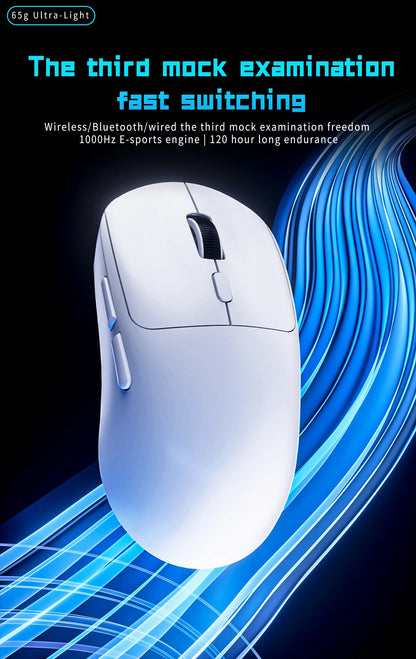 Mouse da gaming Bluetooth ricaricabile PAW3395, leggero, ergonomico e wireless per eSport