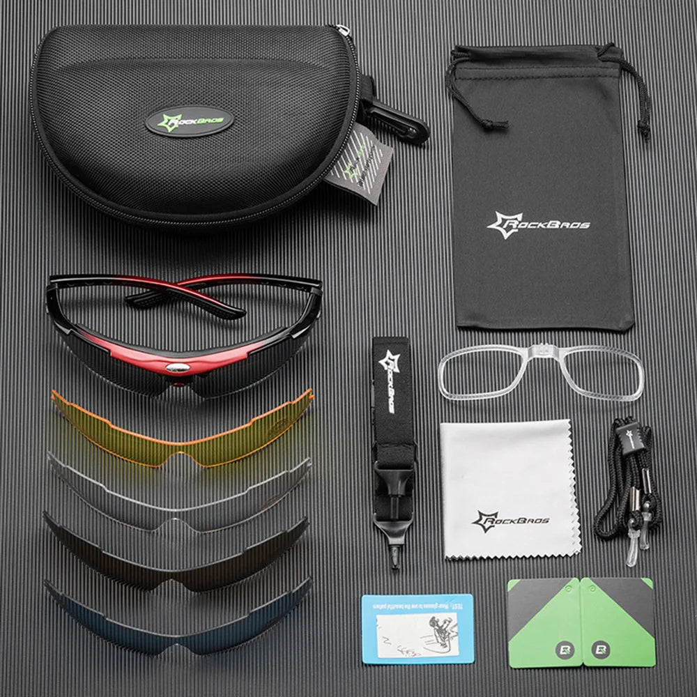 ROCKBROS Polarisierte Fahrradbrille Sonnenbrille Herren Damen MTB-Rad Rennrad-Brille Fahrradfahren Outdoor-Sport Wandern Schutzbrille 5 Gläser