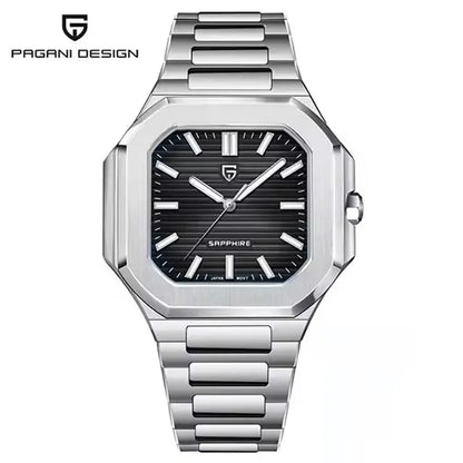 Reloj de lujo cuadrado de cuarzo PAGANI DESIGN 2026 para hombre, cristal de zafiro AR, movimiento japonés, luminoso, acero 316L completo