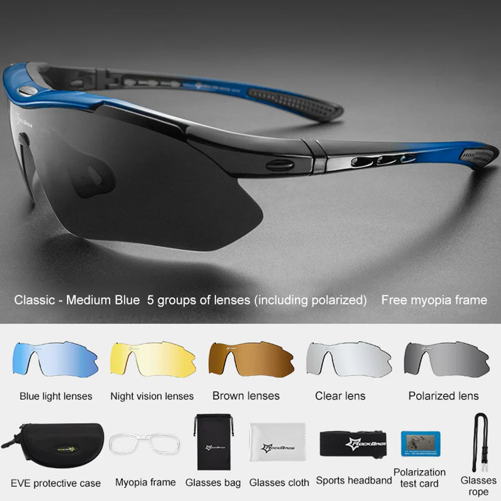 ROCKBROS Polarisierte Fahrradbrille Sonnenbrille Herren Damen MTB-Rad Rennrad-Brille Fahrradfahren Outdoor-Sport Wandern Schutzbrille 5 Gläser
