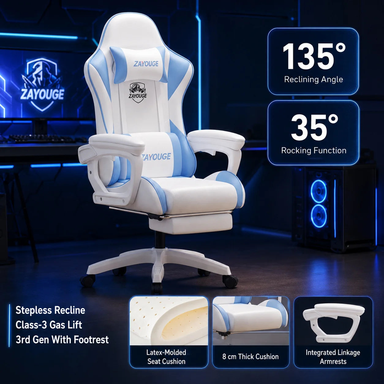 Cadeira de Escritório Gaming Reclinável AOLIVIYA para Computador em Casa, Rotativa, com Elevação, Encosto e Apoio para Pés, para Cybercafé e E-Sports