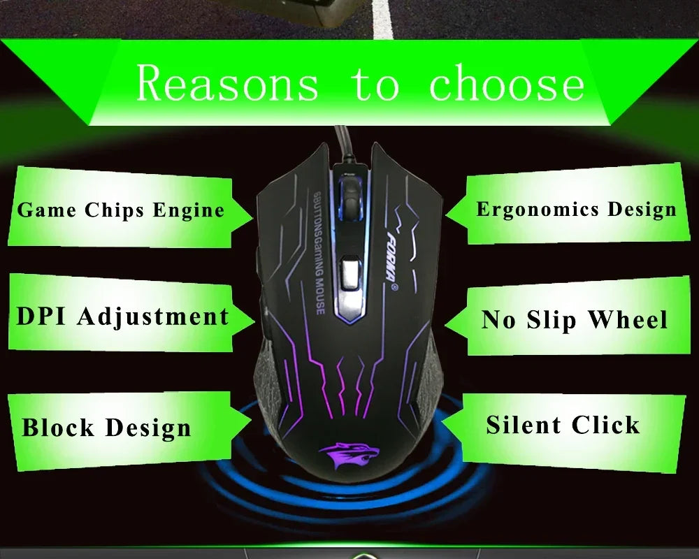 New 2026 Silent Click USB Wired Gaming Mouse 6 Buttons RGB Lighting Mute Optical Computer Mouse Mice for PC Laptop Notebook Game