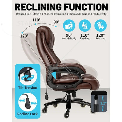 Silla de oficina grande y alta de 500Lbs, asiento ancho con muelles, diseño ejecutivo, silla de escritorio giratoria 360 con ruedas resistentes