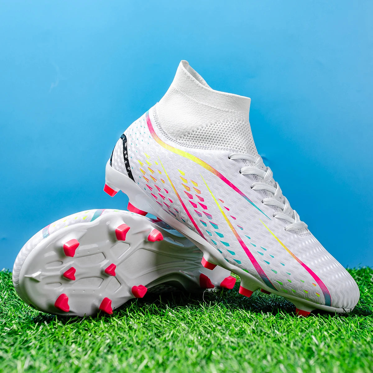Chaussures de football pour hommes respirantes FG/AG à crampons longs, adaptées à l'entraînement et à la compétition, antidérapantes universelles toutes saisons