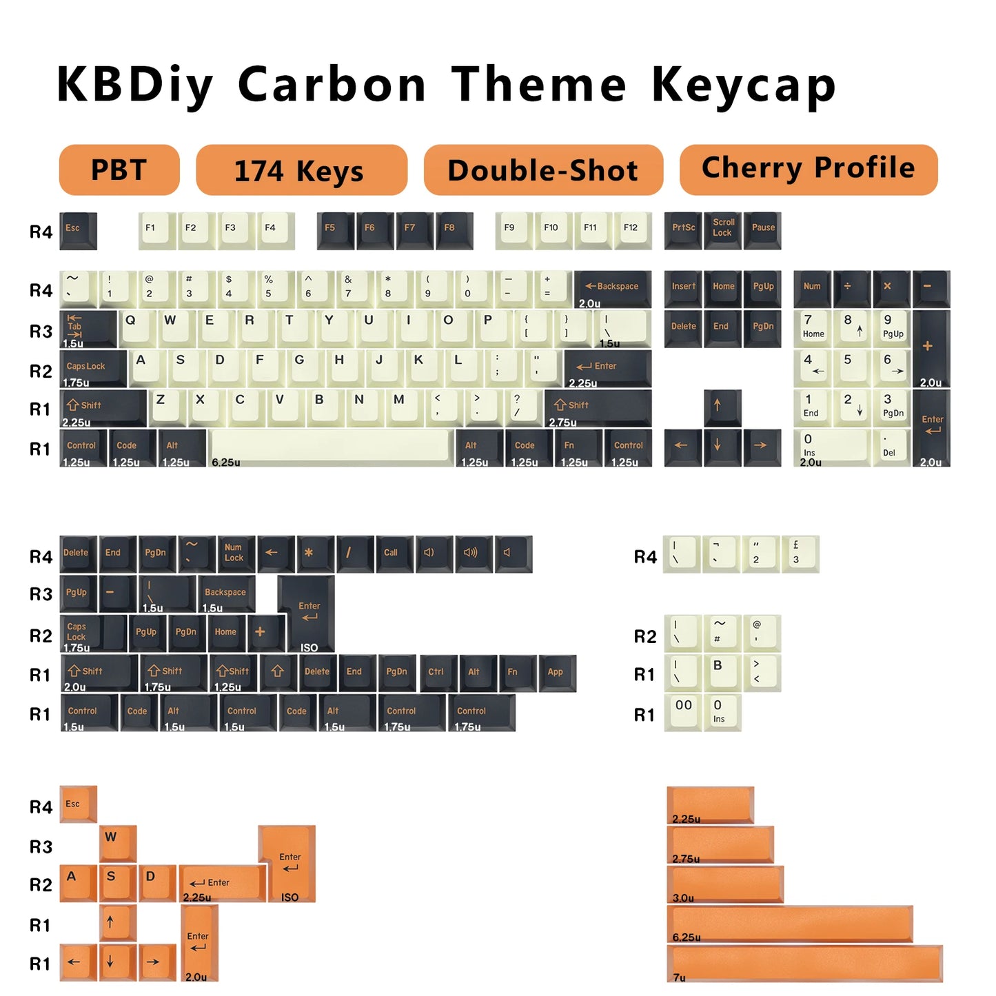 KBDiy 174 teclas/set teclas PBT GMK Apollo Double Shot minimalistas perfil ISO Cherry para teclado mecánico gaming, compatibles con MX