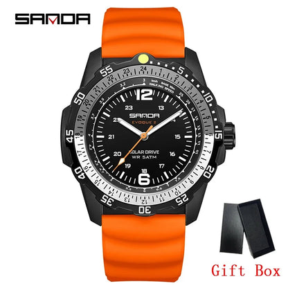 SANDA Luxury Men's Solar-powered Watch Creative Quartz Dial Luminous Hands Waterproof Sport Student Wristwatch Innovative Design