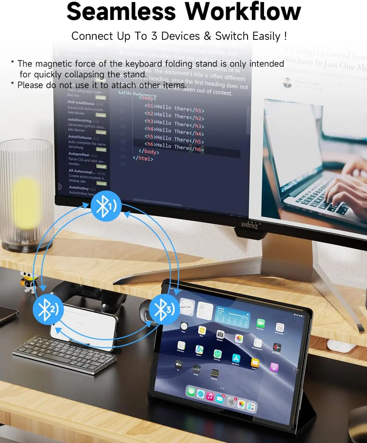 Teclado Dobrável Jomaa Bluetooth Recarregável para Portátil, iPad e Telemóvel – Mini Teclado Dobrável Portátil Bluetooth