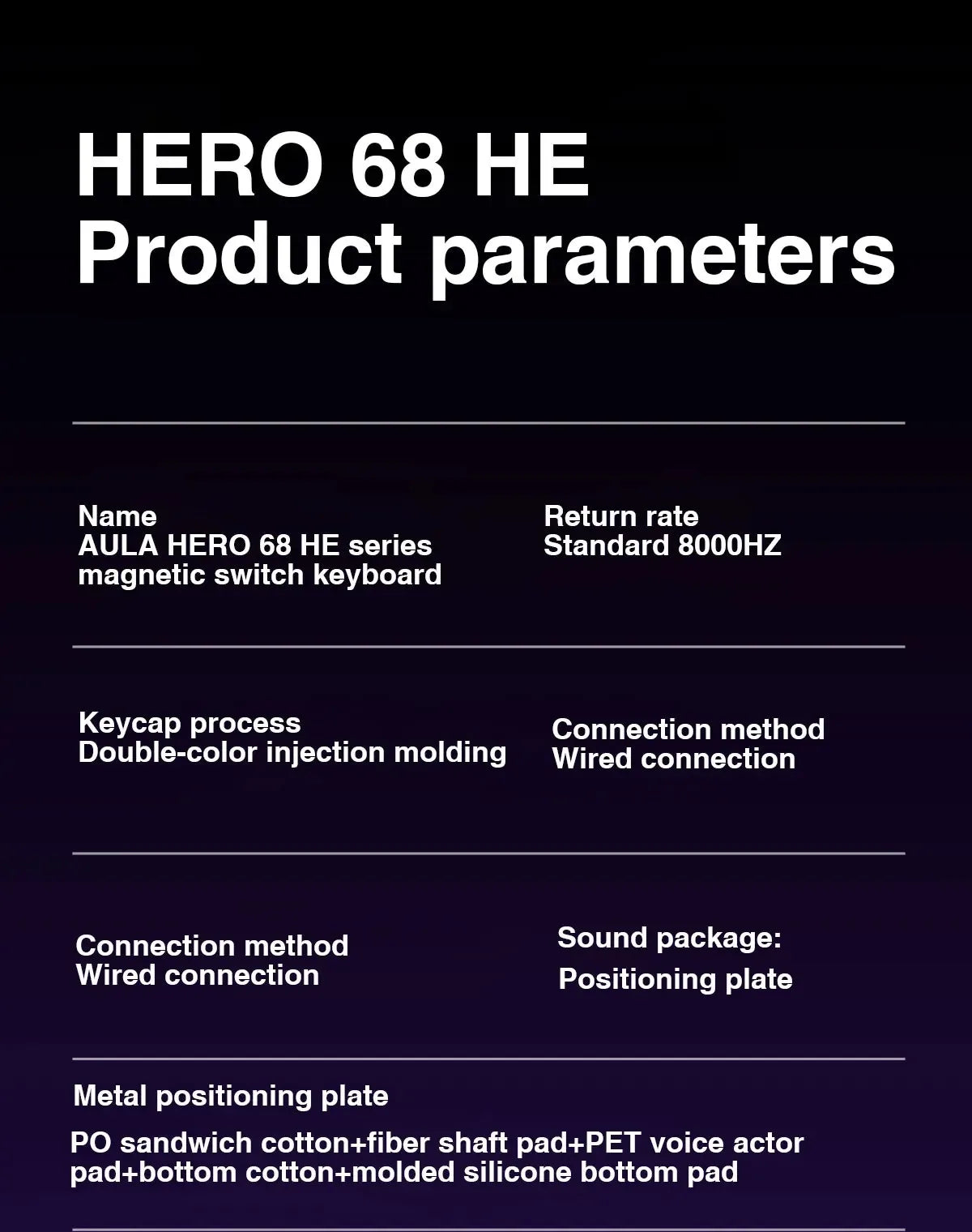 Tastiera AULA HERO 68HE con switch magnetici RGB, tastiera meccanica gaming Rapid Trigger, polling rate 8K, cablata, eSport personalizzata