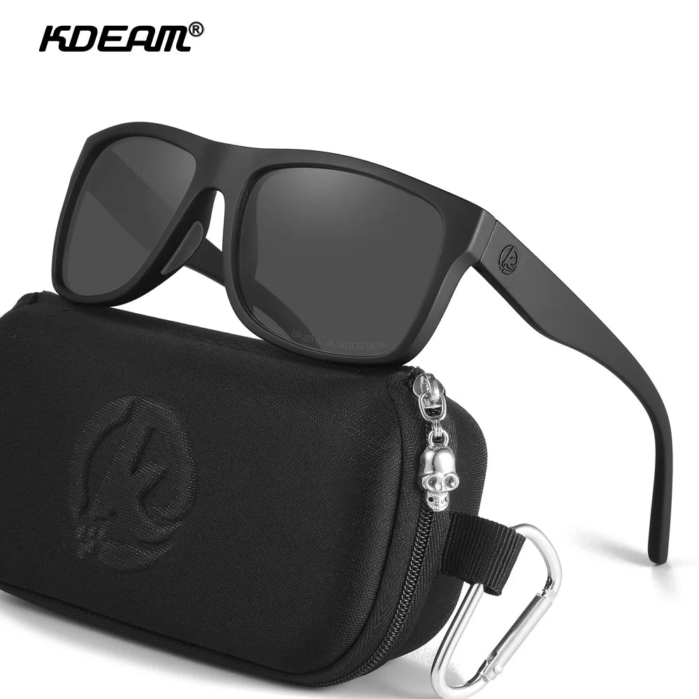 KDEAM Polarized Sunglasses Men Sports Tridimensional Brand Logo TR90 Square Sun Glasses All Black With Zipper Case KD0721