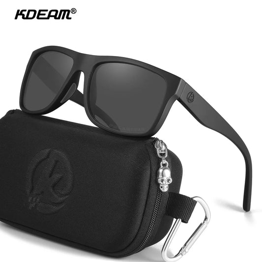 KDEAM Polarized Sunglasses Men Sports Tridimensional Brand Logo TR90 Square Sun Glasses All Black With Zipper Case KD0721
