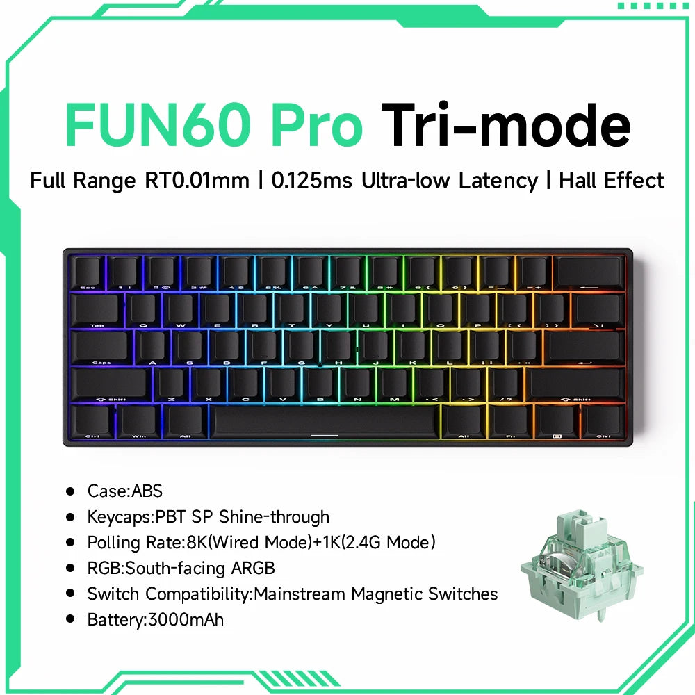MONSGEEK FUN60 PRO&MAX HE Tastiera meccanica con switch magnetici 60% wireless da gaming, Rapid Trigger 8K ARGB, tastiera personalizzata