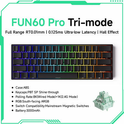 MONSGEEK FUN60 PRO&MAX HE Tastiera meccanica con switch magnetici 60% wireless da gaming, Rapid Trigger 8K ARGB, tastiera personalizzata