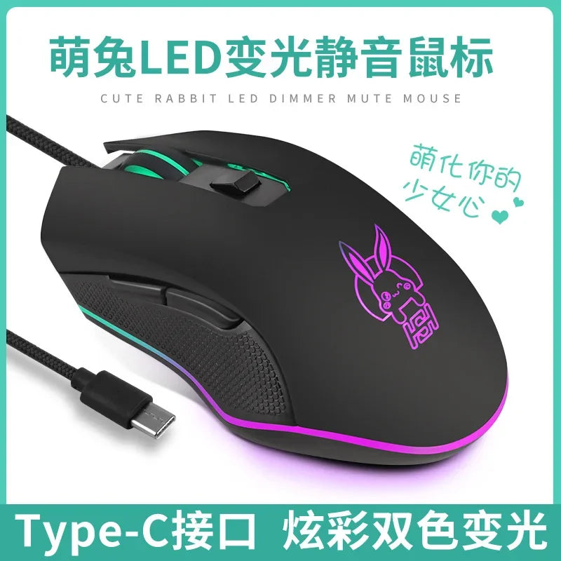 USB-C Wired Gaming Mouse with RGB Backlight, 2400 DPI Silent Computer Mouse for Type-C Laptop, Ergonomic USB-C Gaming Mouse for PC & Notebook