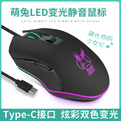 USB-C Wired Gaming Mouse with RGB Backlight, 2400 DPI Silent Computer Mouse for Type-C Laptop, Ergonomic USB-C Gaming Mouse for PC & Notebook