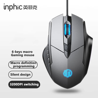 Mouse cablato Inphic W1 Esports Gaming, mouse silenzioso da ufficio, disponibile con tre o sei tasti