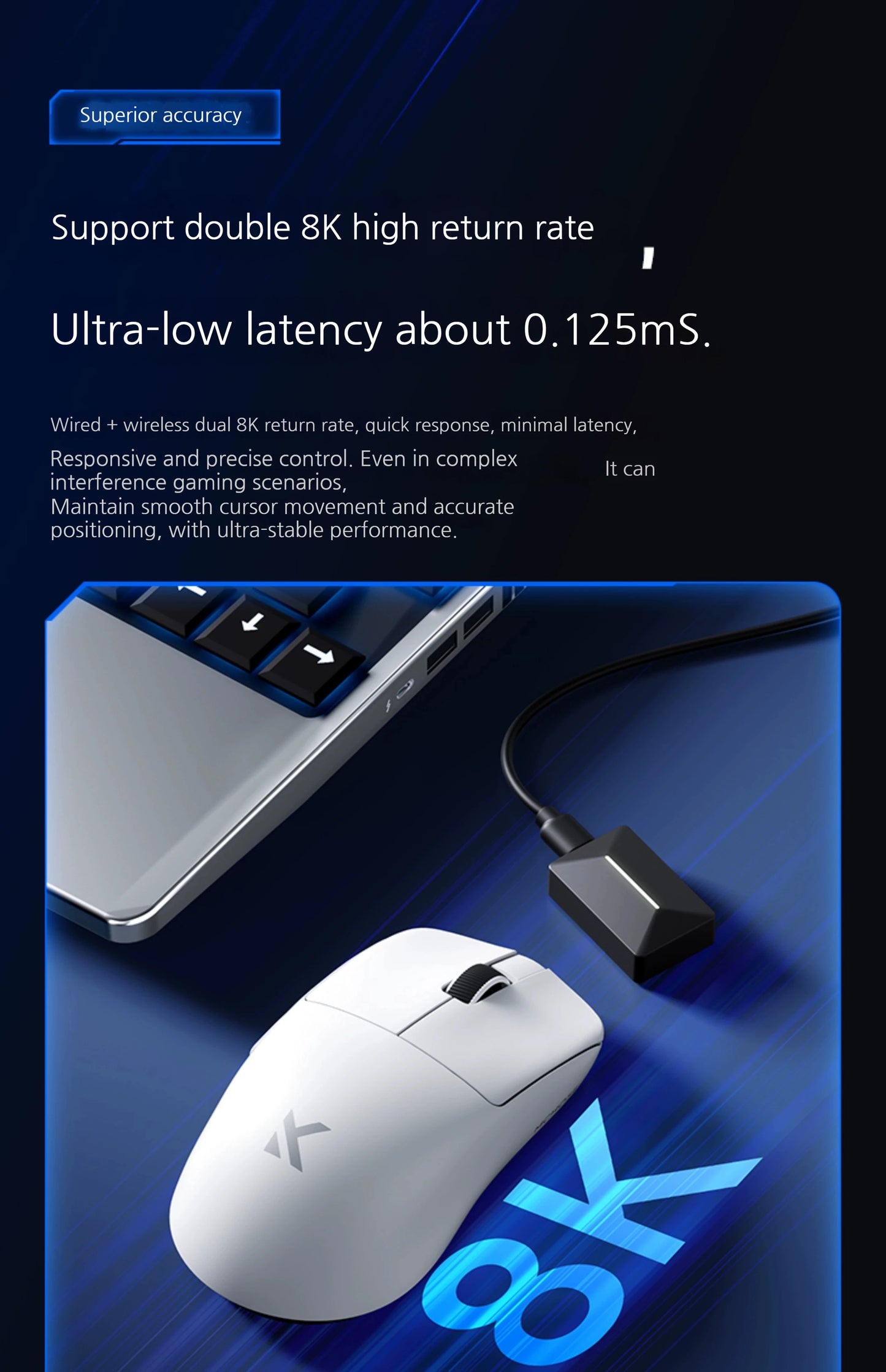 MCHOSE L7 Ultra+ Ratón de mano mediano-grande para gaming y e-sports Paw3950, inalámbrico de tres modos, ligero, de oficina, con doble accionamiento para ordenador