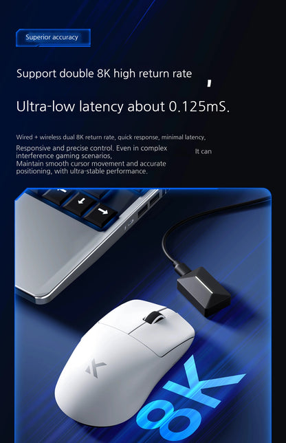 MCHOSE L7 Ultra+ Ratón de mano mediano-grande para gaming y e-sports Paw3950, inalámbrico de tres modos, ligero, de oficina, con doble accionamiento para ordenador